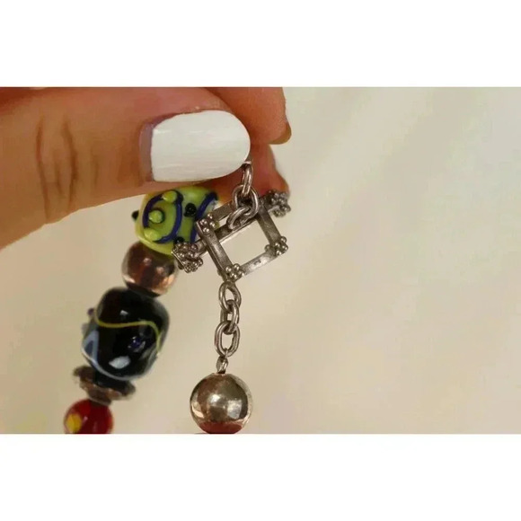 Silver and art glass bead bracelet‎ 925 colorful 8 inch, multicolored gift hobo - Picture 2 of 6